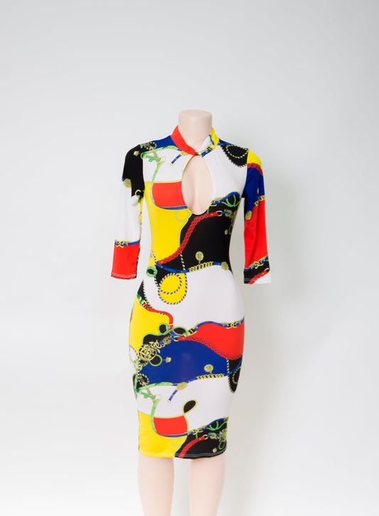 Multicolor Keyhole Bodycon Midi Dress Ju-Nel Fashion Boutique