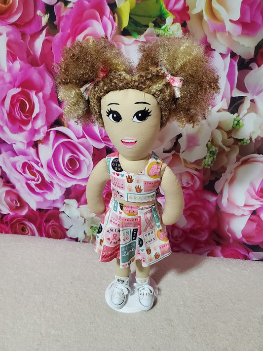 Handcrafted 18 inch Breast Cancer Awareness Doll