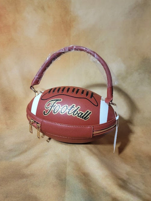 Brown, Black, White And Gold Trim Crossbody Football Purse Ju-Nel Fashion Boutique