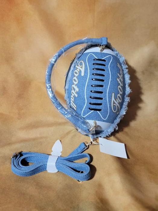 Denim And White Distressed Crossbody Football Purse Ju-Nel Fashion Boutique