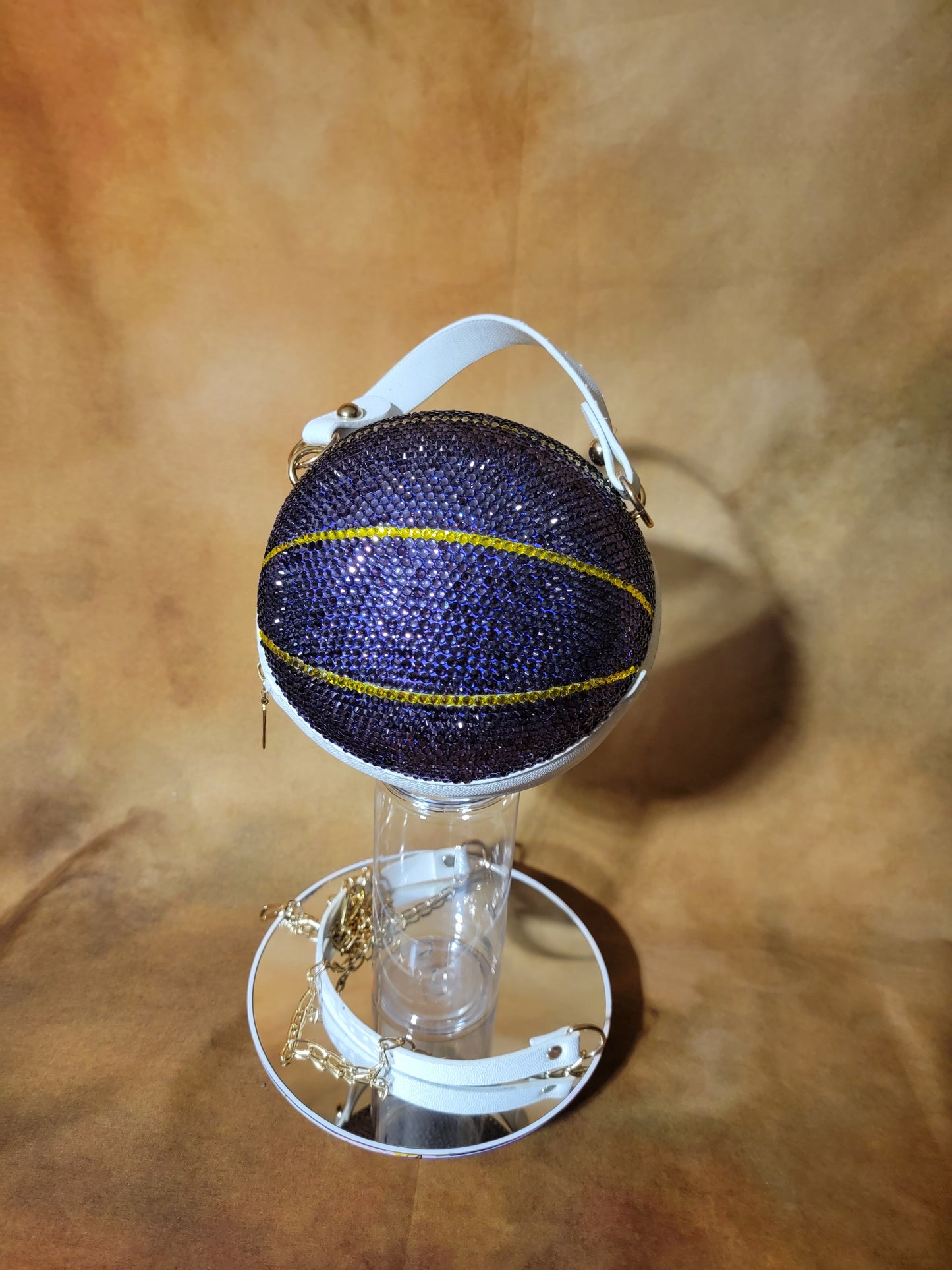 Handcrafted Sports Purple & Yellow Cross Body Rhinestone Purse