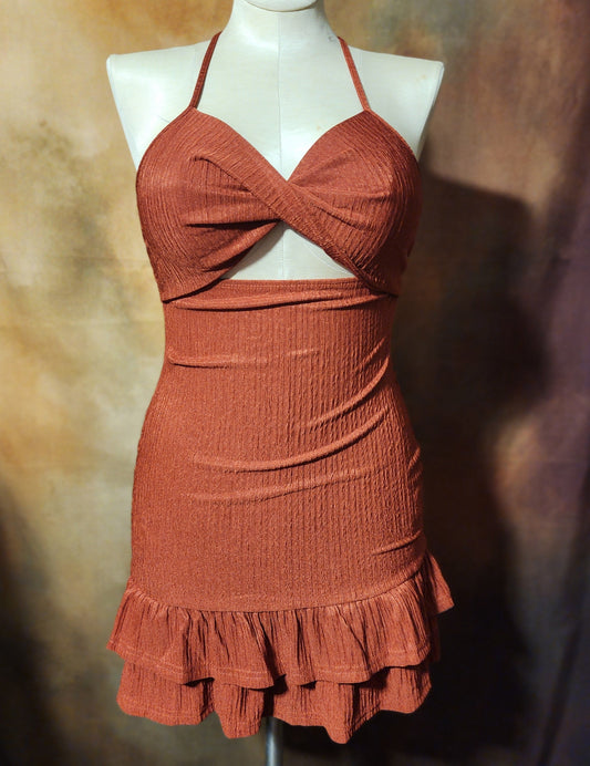 Textured Halter Mini Dress with Ruffle Hem Ju-Nel Fashion Boutique