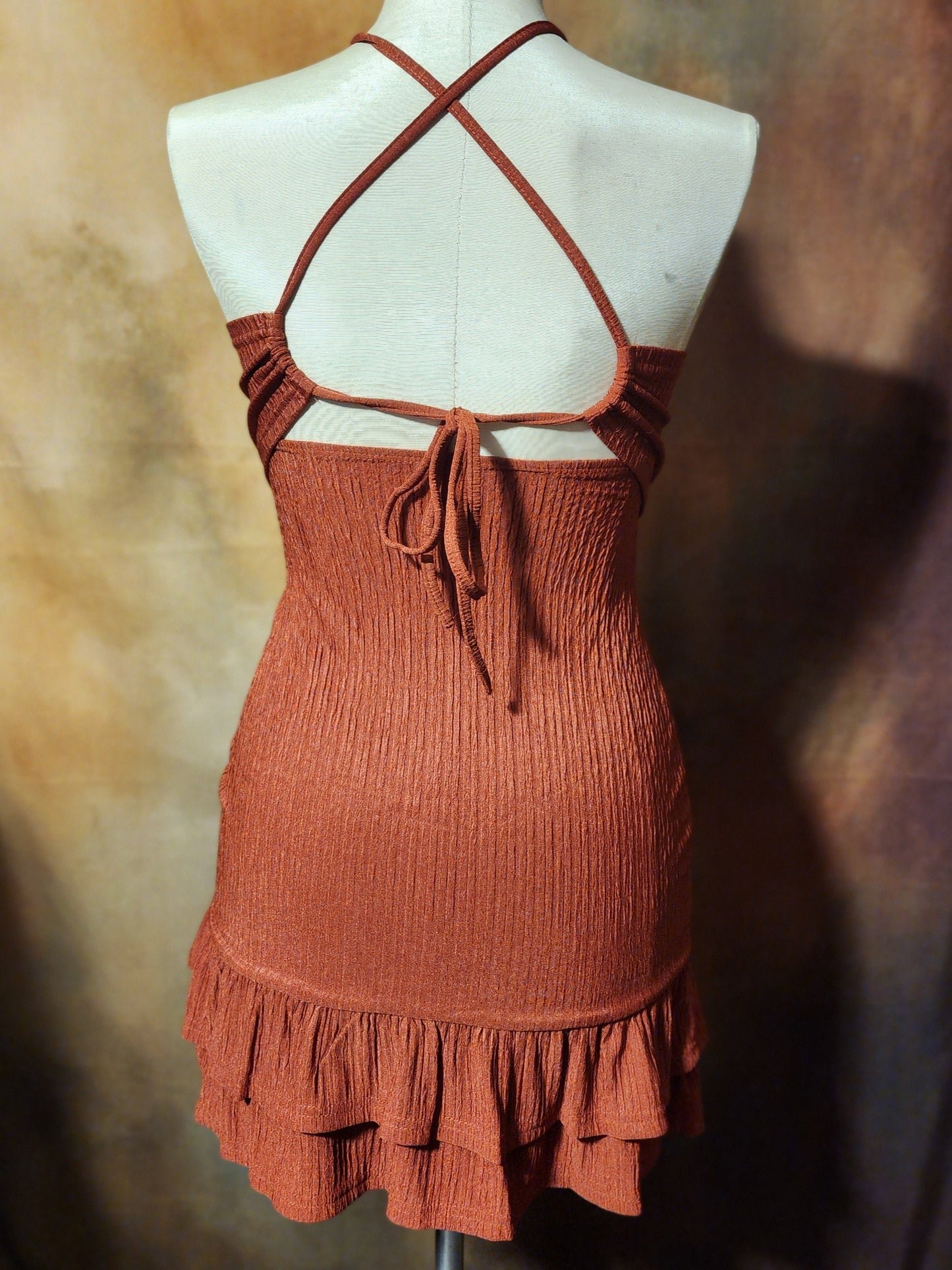 Textured Halter Mini Dress with Ruffle Hem Ju-Nel Fashion Boutique