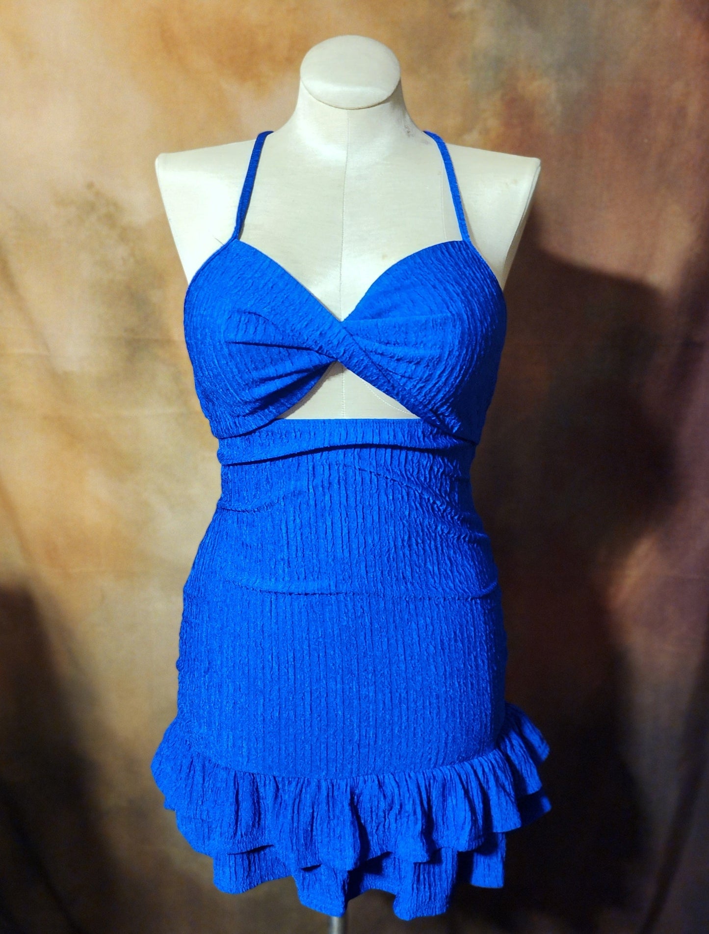 Textured Halter Mini Dress with Ruffle Hem Ju-Nel Fashion Boutique