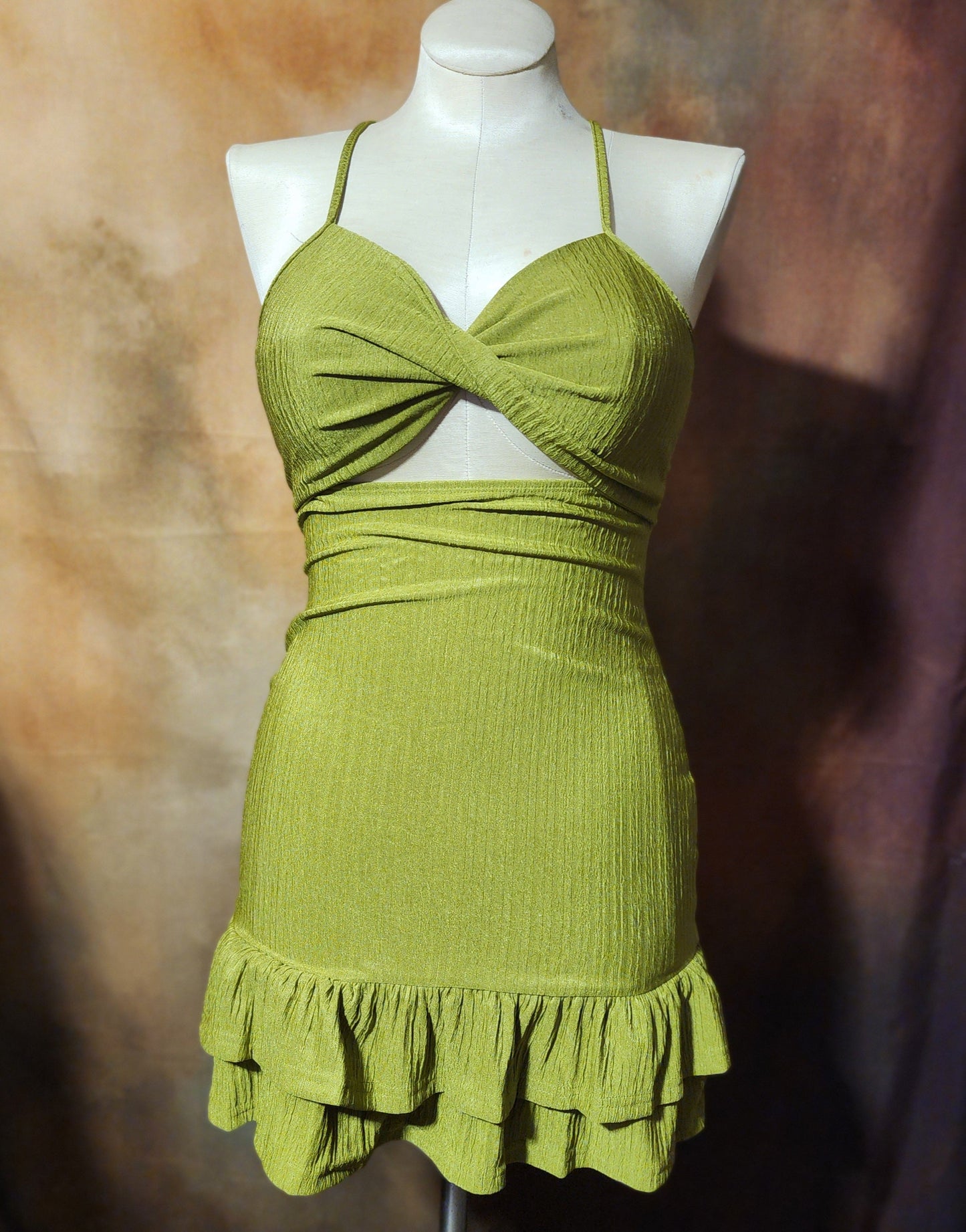 Textured Halter Mini Dress with Ruffle Hem Ju-Nel Fashion Boutique