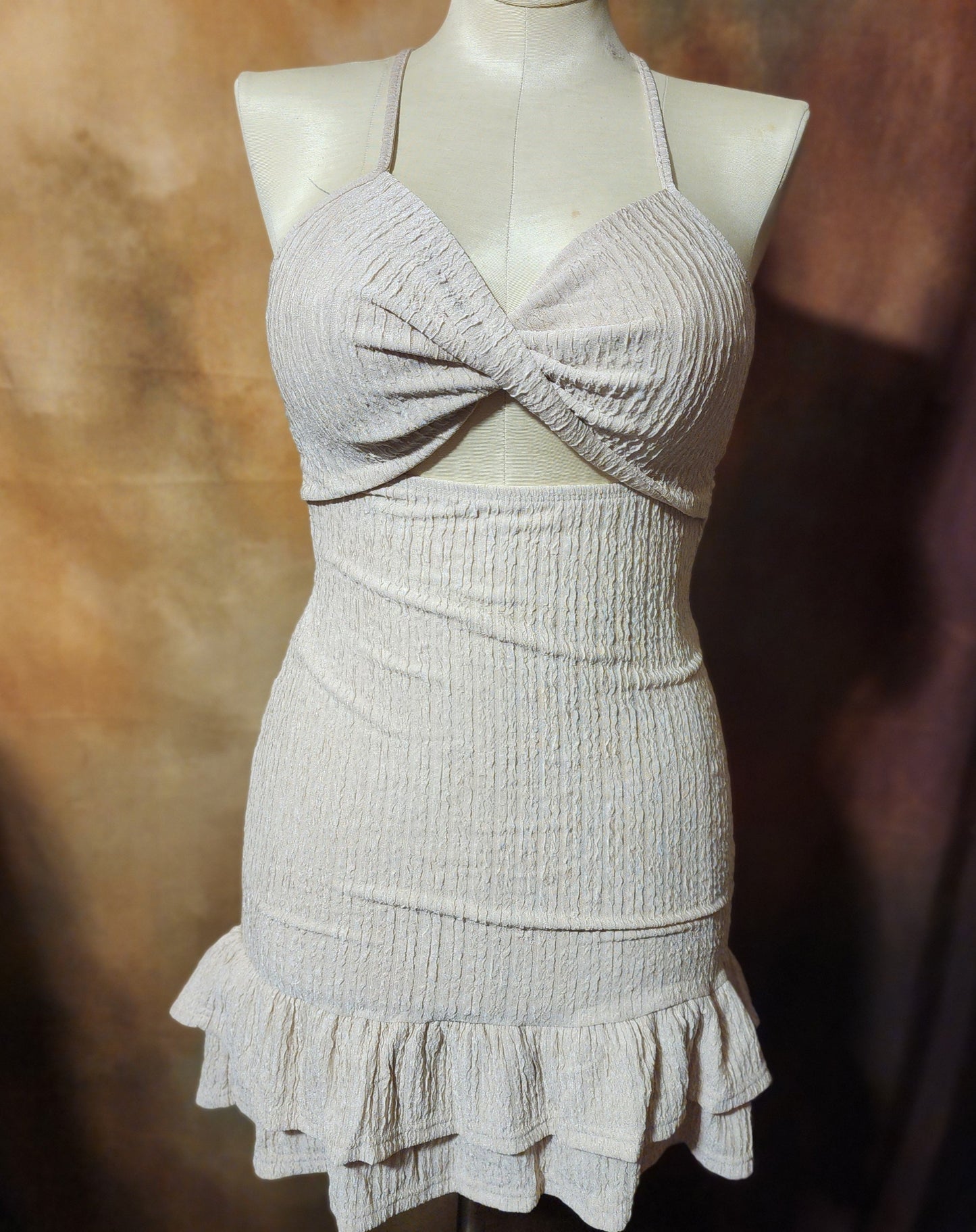 Textured Halter Mini Dress with Ruffle Hem Ju-Nel Fashion Boutique