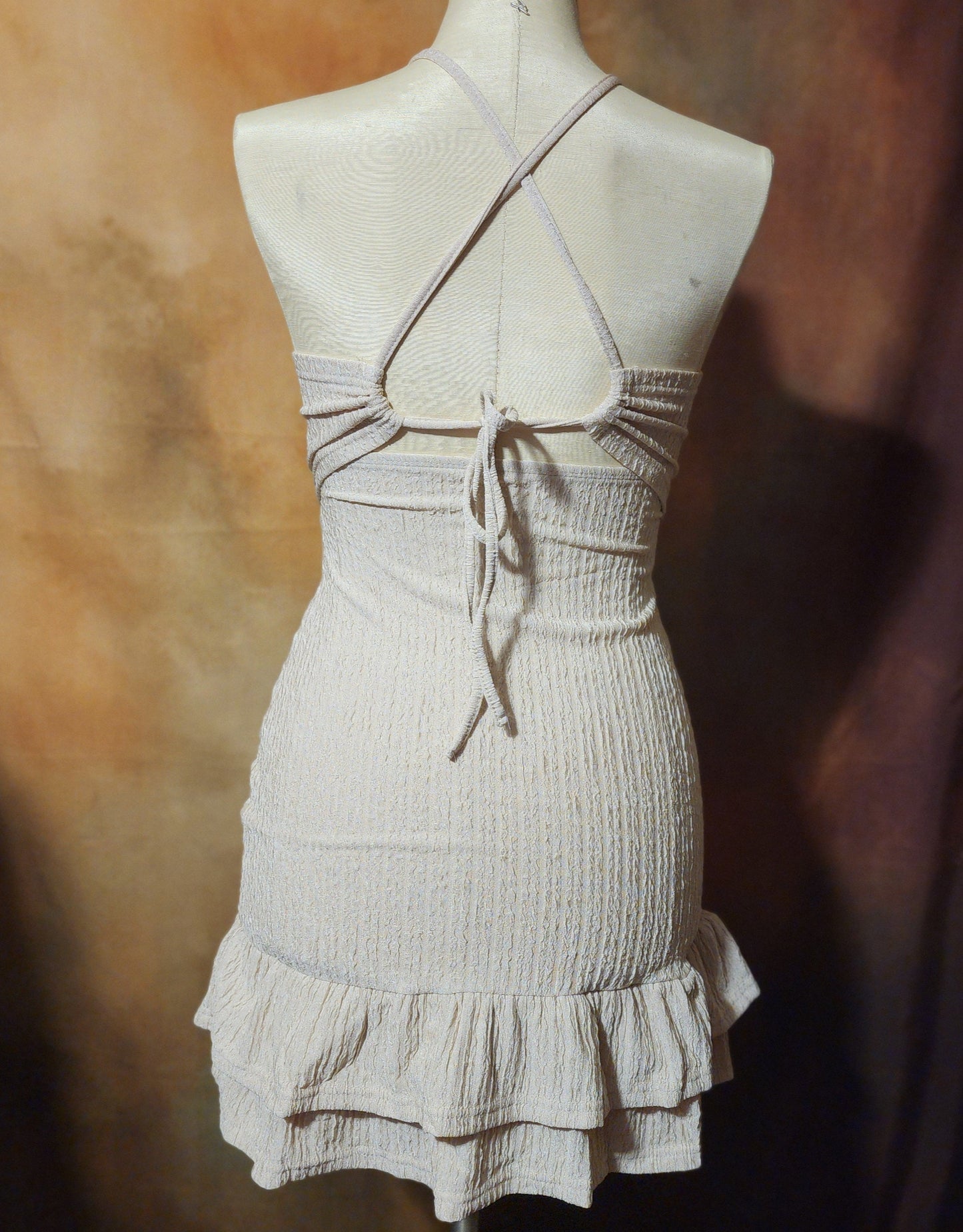 Textured Halter Mini Dress with Ruffle Hem Ju-Nel Fashion Boutique