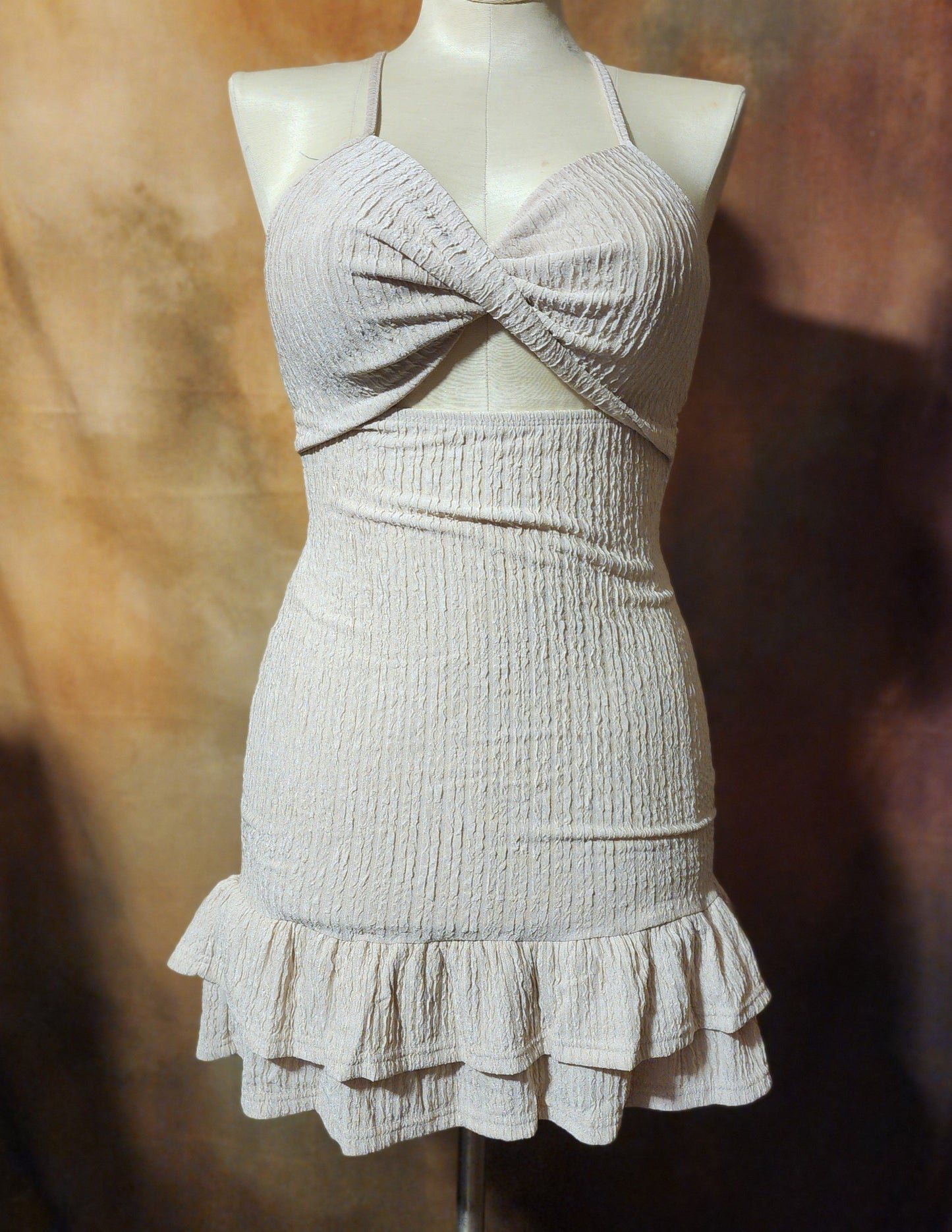 Textured Halter Mini Dress with Ruffle Hem Ju-Nel Fashion Boutique