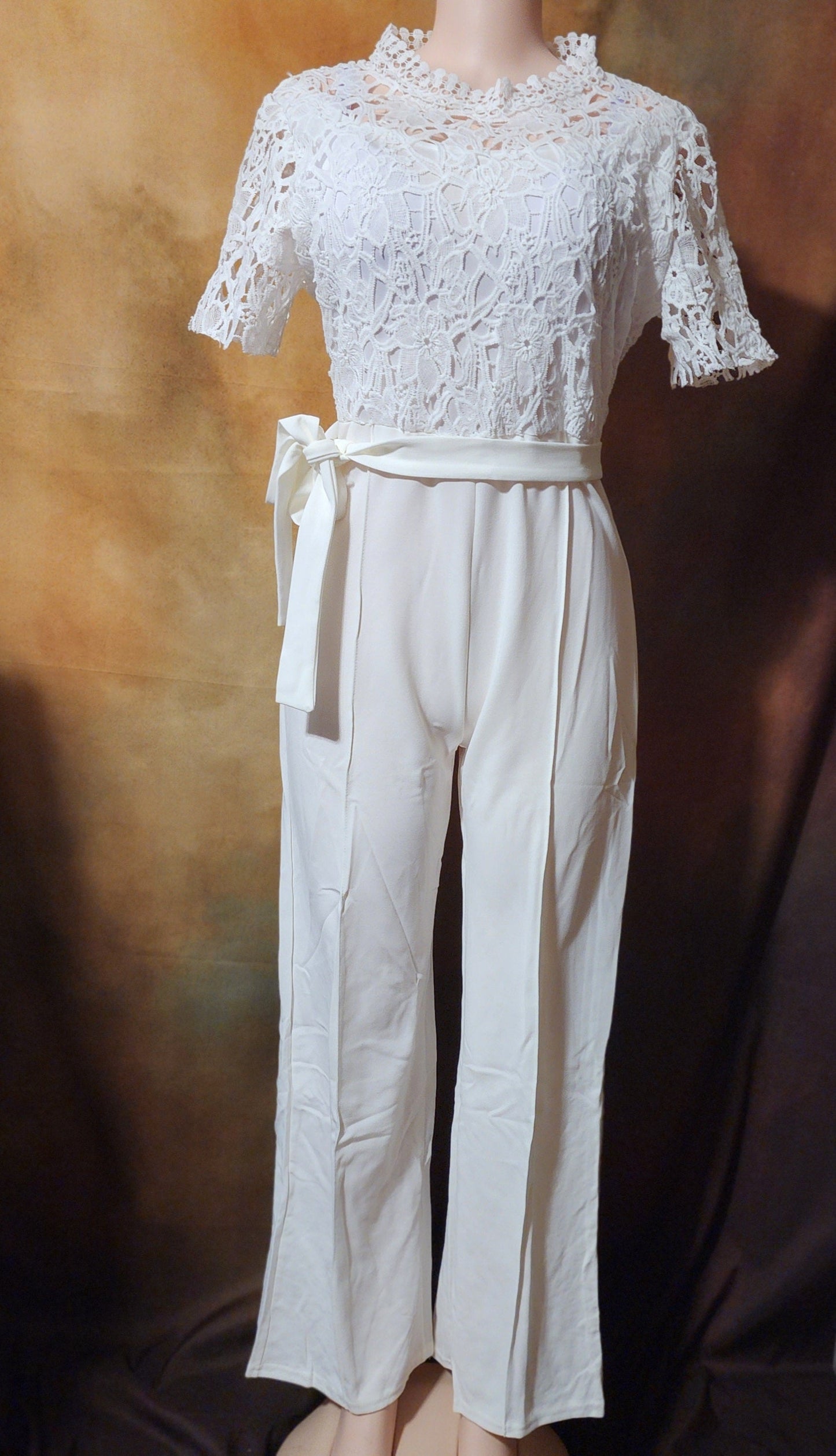 Elegant Black Lace Jumpsuit – Short Sleeve with Waist Tie Ju-Nel Fashion Boutique