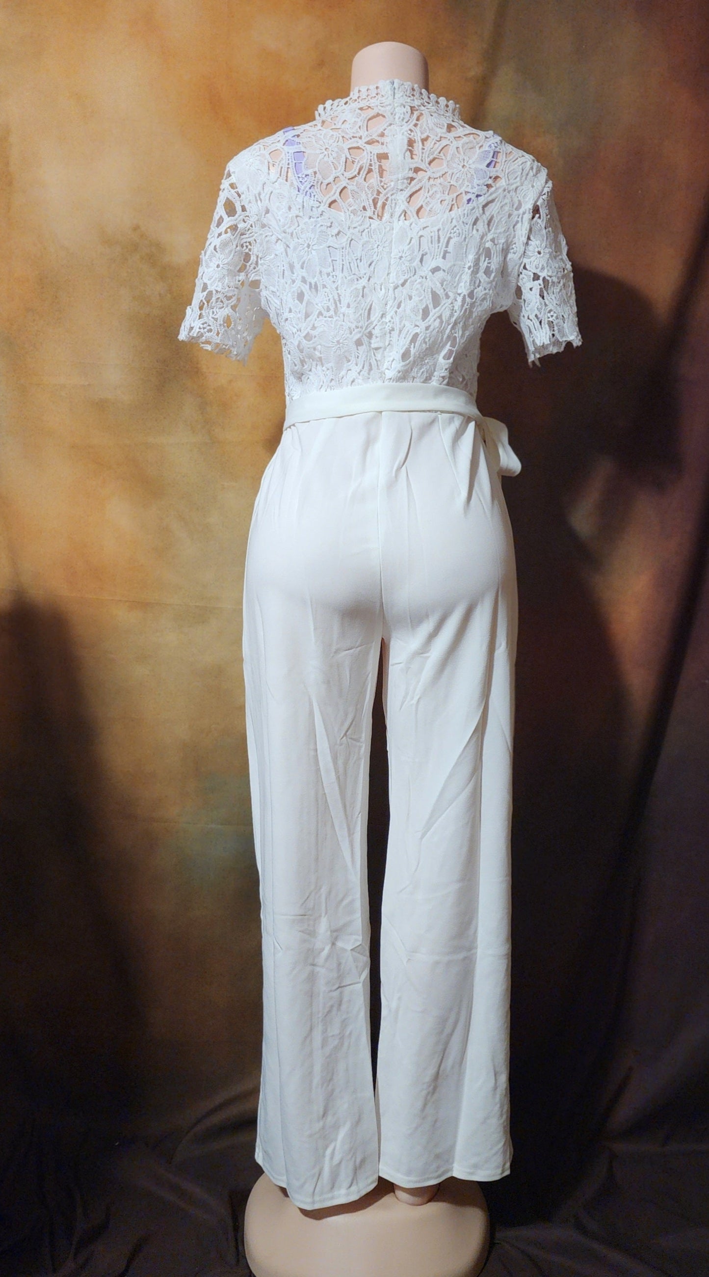 Elegant Black Lace Jumpsuit – Short Sleeve with Waist Tie Ju-Nel Fashion Boutique