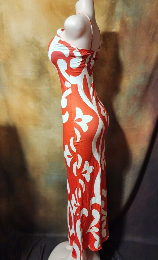 Women's Orange & White Halter Maxi Dress with Floral Neck Detail Ju-Nel Fashion Boutique