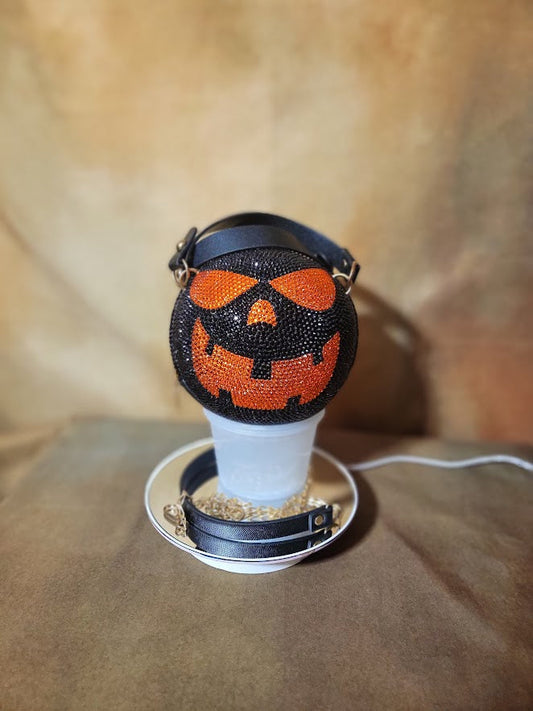 Handcrafted Black And Orange Crossbody Rhinestone Halloween Purse Ju-Nel Fashion Boutique