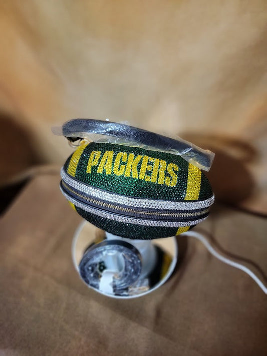 Green, Yellow & Crystal Handcrafted Rhinestone Crossbody Football Purse Ju-Nel Fashion Boutique