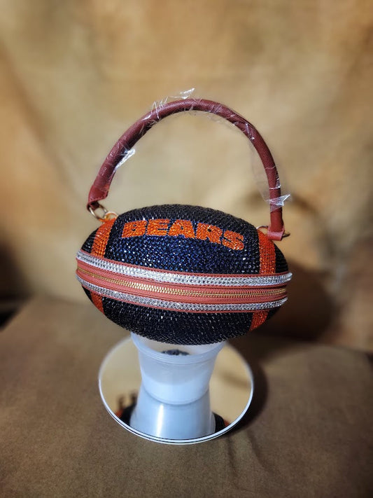 Blue, Orange & Crystal Handcrafted Rhinestone Crossbody Football Purse Ju-Nel Fashion Boutique