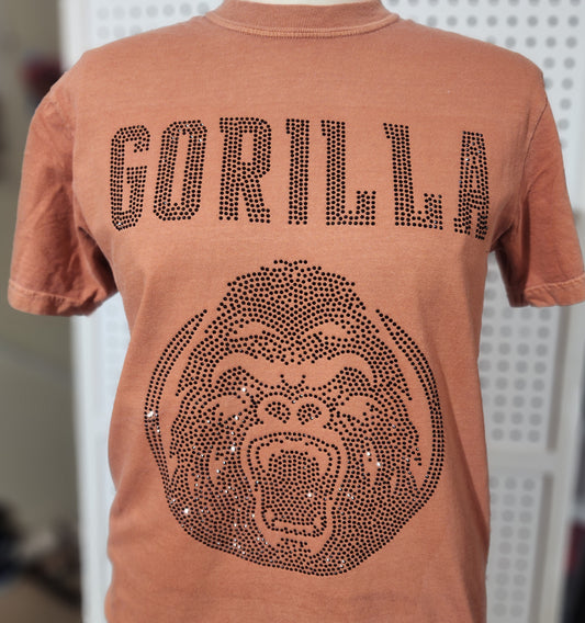GORILLA Rhinestone T-Shirt | Bold Graphic Tee | Strength Statement Shirt | Streetwear Bling Tee | Urban Fashion Top