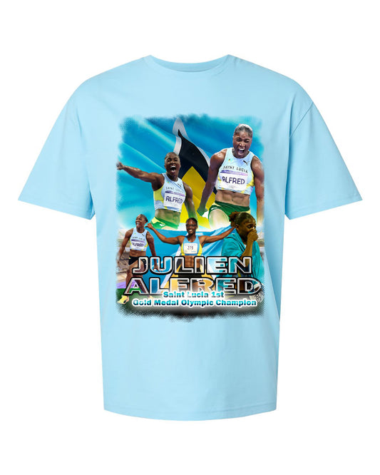 Julien Alfred Gold Medal Tribute T-Shirt – Saint Lucia’s First Olympic Champion Ju-Nel Fashion Boutique