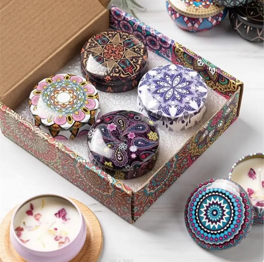 Luxury Gift Set Metal Aroma Tin Jar Soy Wax Aromatherapy Scented Candles 4 set Ju-Nel Fashion Boutique