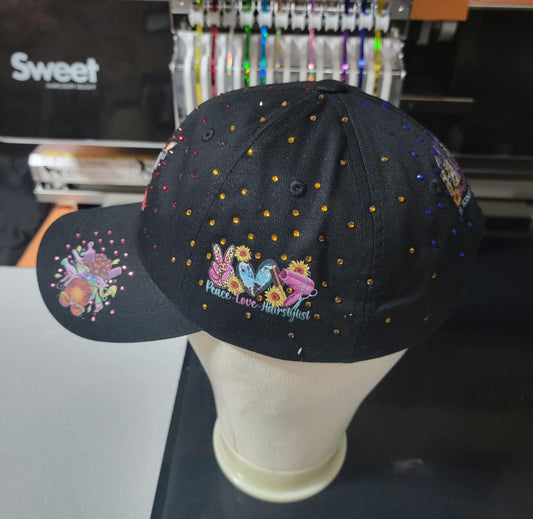 Black Unstructed Hairstylist Rhinestone Cap Ju-Nel Fashion Boutique
