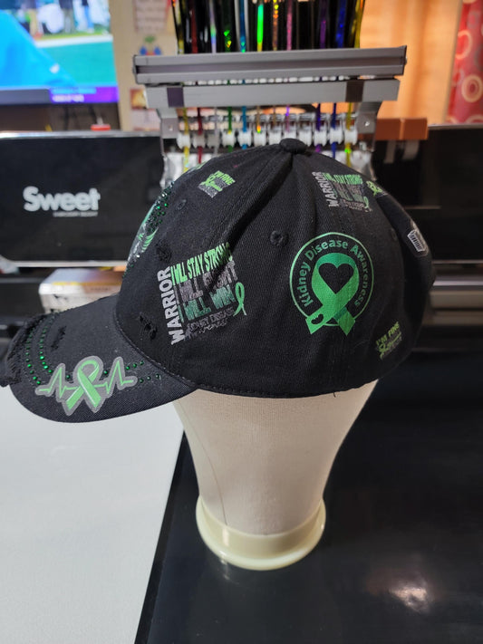 Distressed Kidney Awareness Unstructured Black Cap Ju-Nel Fashion Boutique