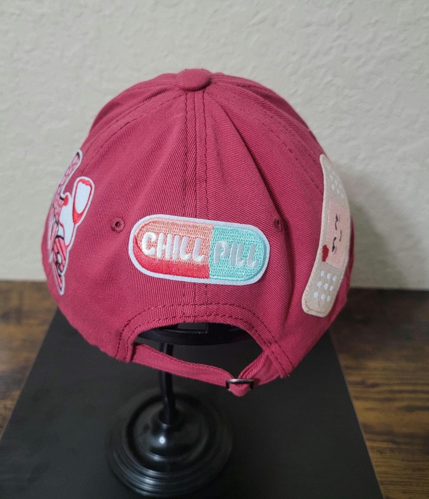 Handcrafted Red Distressed Unstructured Nurse Cap Ju-Nel Fashion Boutique