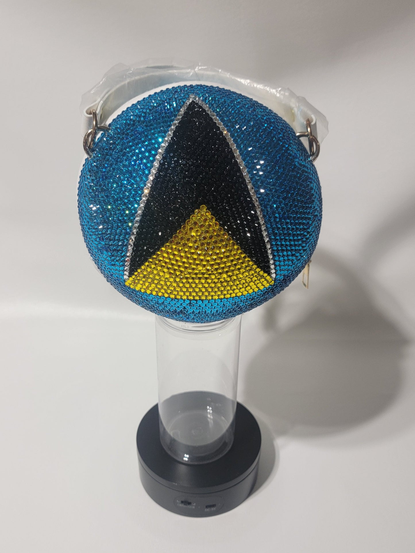 Handcrafted Saint Lucia Flag Crossbody Rhinestone Purse