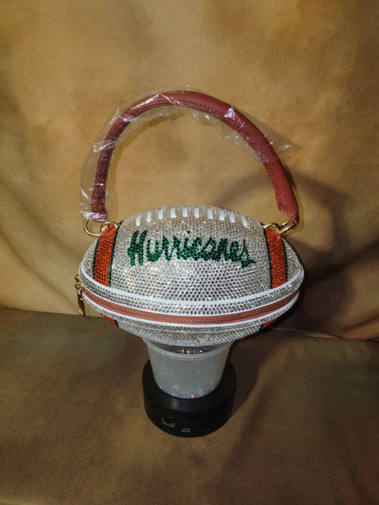 Crystal, Green & Orange Handcrafted Rhinestone Crossbody Football Purse Ju-Nel Fashion Boutique