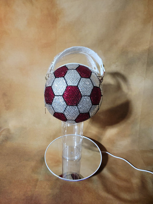 Red, Crystal & Black Trim Handcrafted Rhinestone Crossbody Soccer Purse Ju-Nel Fashion Boutique