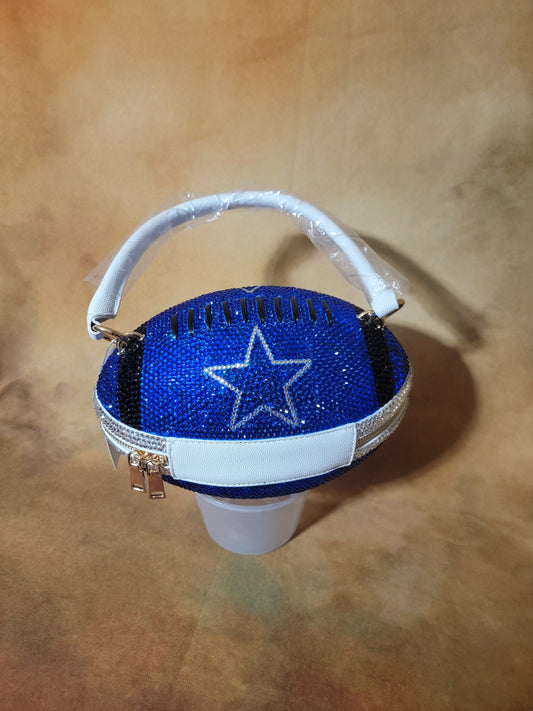 Blue, Black, and Crystal Handcrafted Rhinestone Crossbody Football Purse Ju-Nel Fashion Boutique