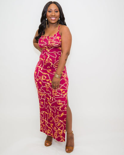 Burgundy Chain Print Bodycon Maxi Dress Ju-Nel Fashion Boutique