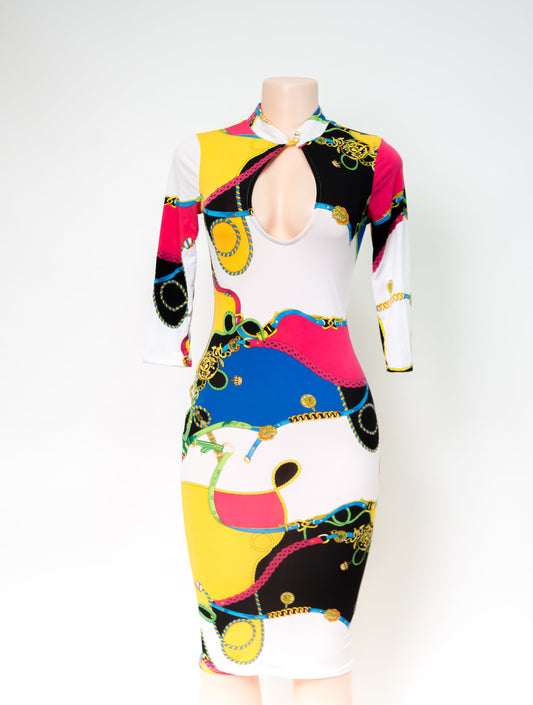 Multicolor Keyhole Bodycon Midi Dress Ju-Nel Fashion Boutique