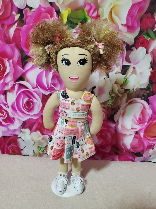 Handcrafted 18 inch Breast Cancer Awareness Doll