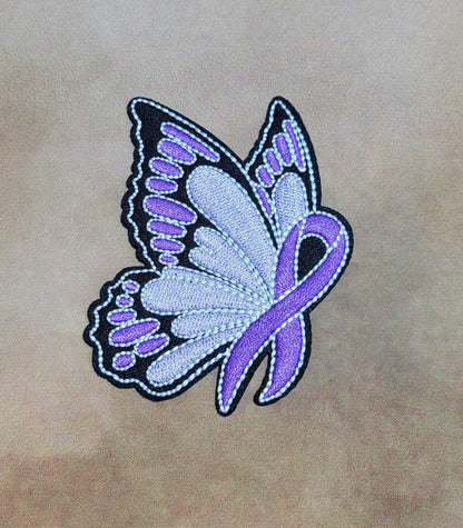 Purple Ribbon 3x3.50 inch Embroidered Iron on Patch - Ju-Nel Fashion Boutique