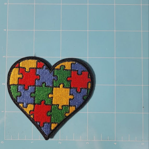 Autism Awareness Heart Shaped 3x2.50 inch Embroidered Iron on Patch Ju-Nel Fashion Boutique