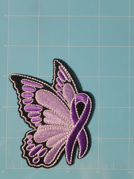 Purple Ribbon 3x3.50 inch Embroidered Iron on Patch Ju-Nel Fashion Boutique
