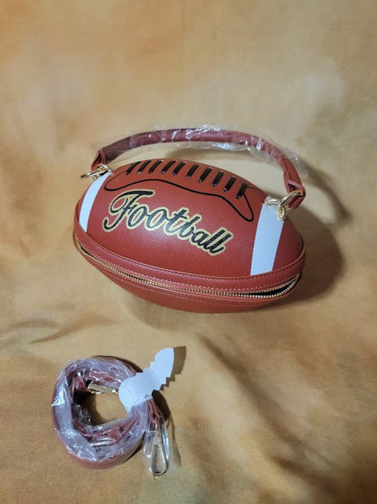 Brown, Black, White And Gold Trim Crossbody Football Purse Ju-Nel Fashion Boutique