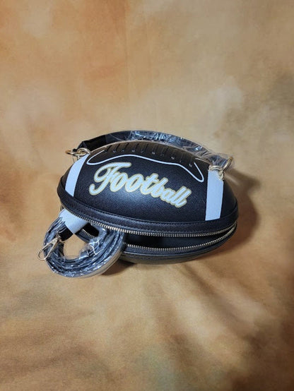 Black, White And Gold Trim Crossbody Football Purse Ju-Nel Fashion Boutique