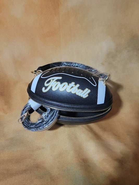 Black, White And Gold Trim Crossbody Football Purse Ju-Nel Fashion Boutique
