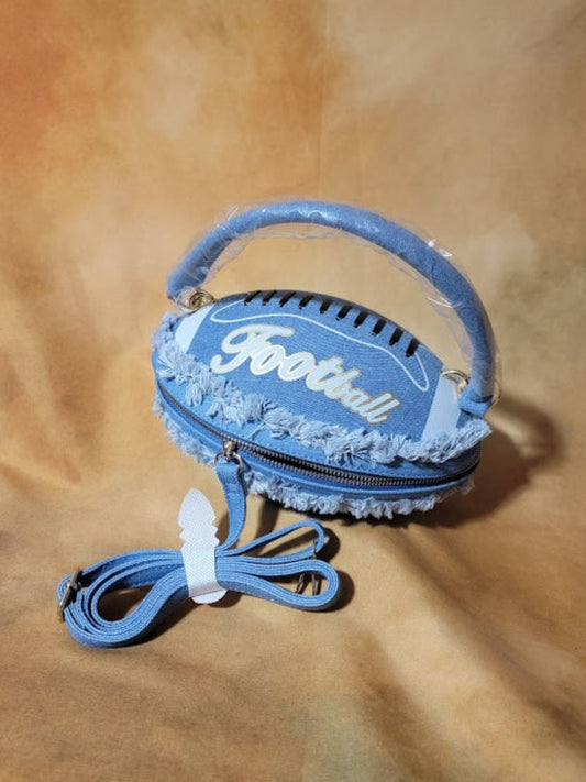 Denim And White Distressed Crossbody Football Purse Ju-Nel Fashion Boutique