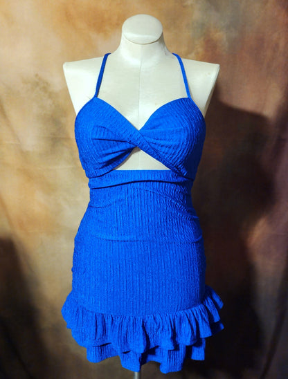 Textured Halter Mini Dress with Ruffle Hem Ju-Nel Fashion Boutique
