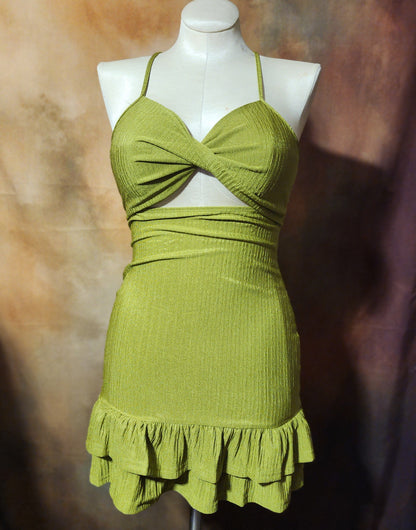 Textured Halter Mini Dress with Ruffle Hem Ju-Nel Fashion Boutique
