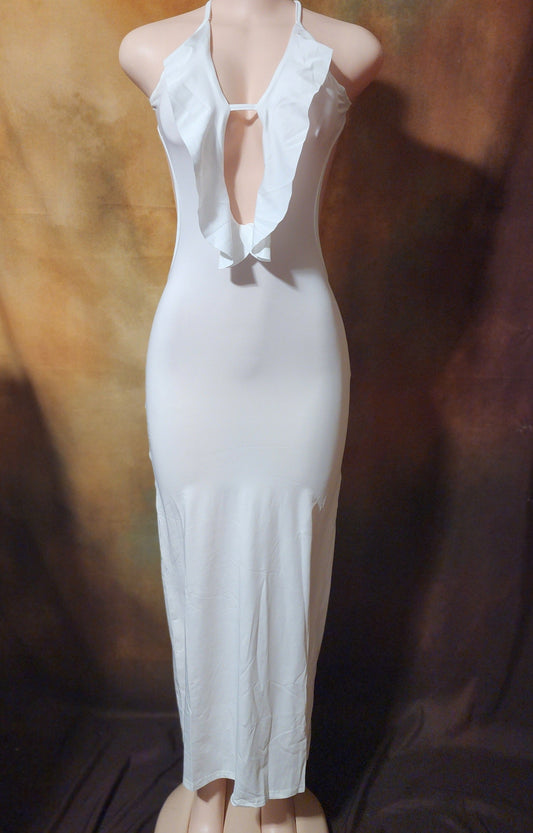Elegant Ruffle Plunge Halter Maxi Dress Ju-Nel Fashion Boutique