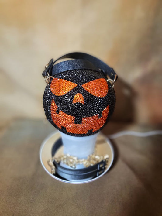 Handcrafted Black And Orange Crossbody Rhinestone Halloween Purse Ju-Nel Fashion Boutique