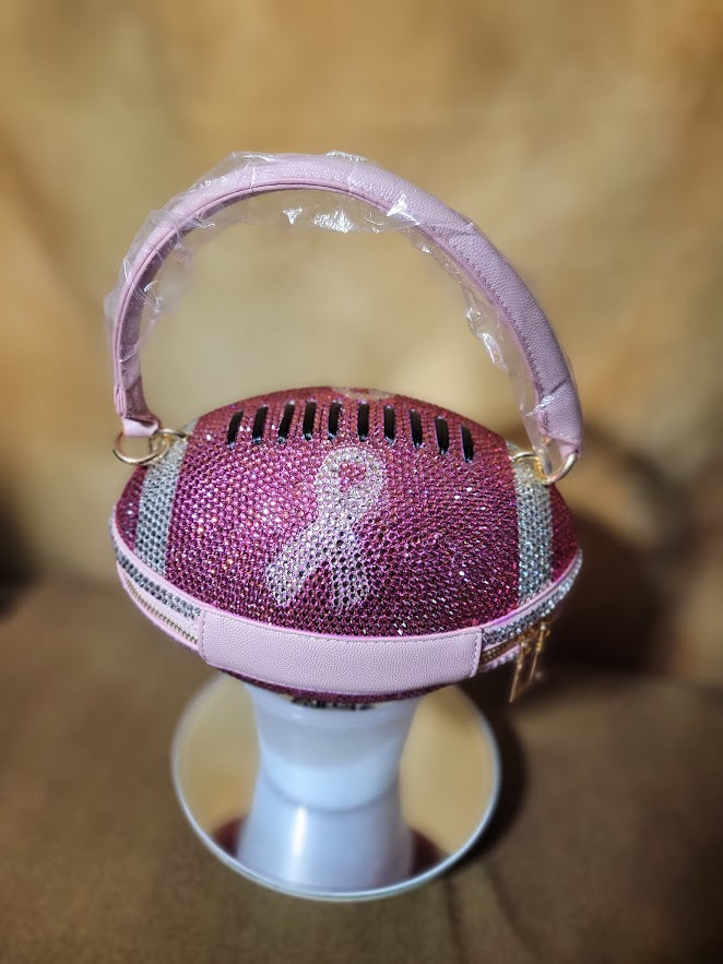 Pink & Crystal Handcrafted Rhinestone Crossbody Football Purse Ju-Nel Fashion Boutique