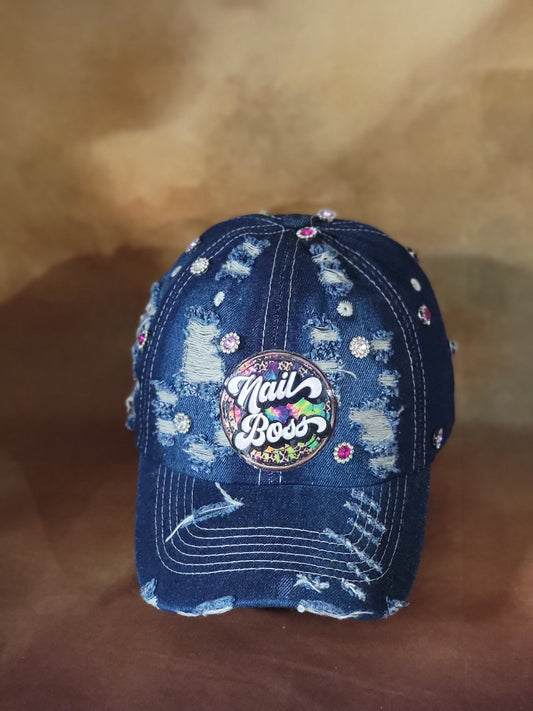 Nail Boss Luxe Distressed Denim Cap