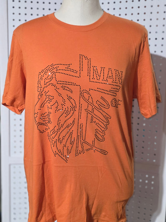 Man of Faith Rhinestone T-Shirt | Christian Lion Cross Shirt | Faith-Based Graphic Tee | Inspirational Men's Shirt