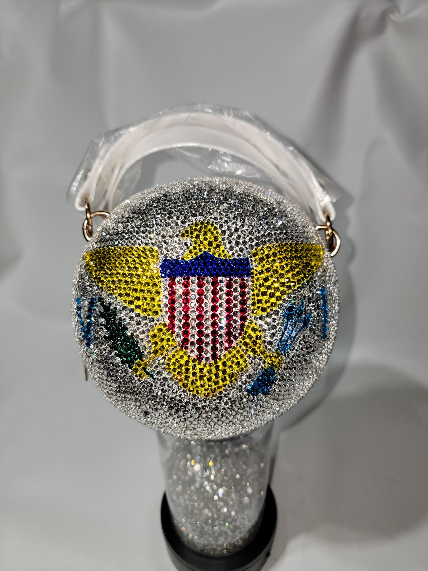 Handcrafted Virgin Island Flag Crossbody Rhinestone Purse