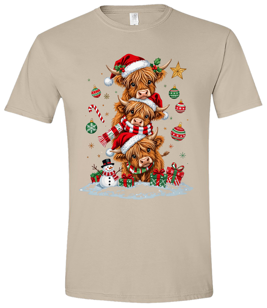 Christmas Highland Cow Stack Tee – Cute Holiday Farmhouse Christmas Shirt Ju-Nel Fashion Boutique