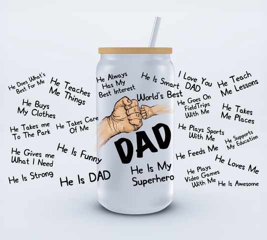 Dad Is My Super Hero Libbey Cup Wrap 16oz Ju-Nel Fashion Boutique