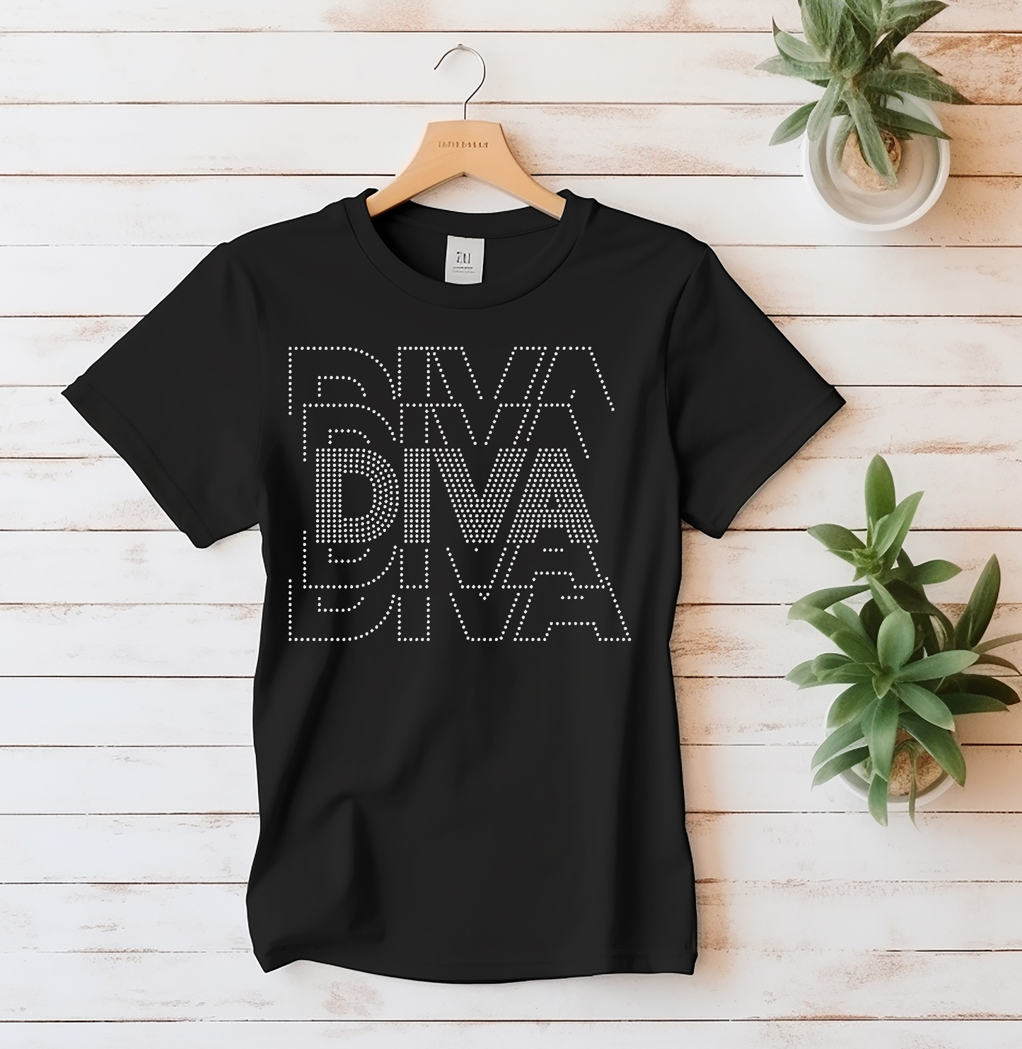 DIVA Rhinestone T-Shirt | Bling Statement Tee | Glam Graphic Shirt | Sparkly Fashion Top | Luxury Streetwear Tee