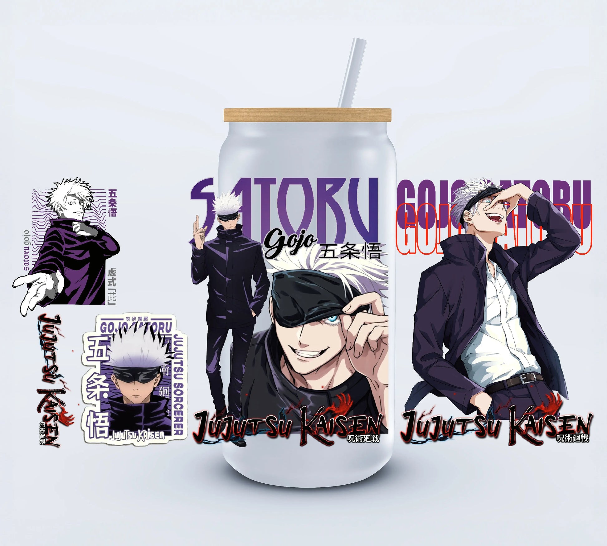 UV DTF Anime Satoru Libbey Cup Wrap 16oz Ju-Nel Fashion Boutique